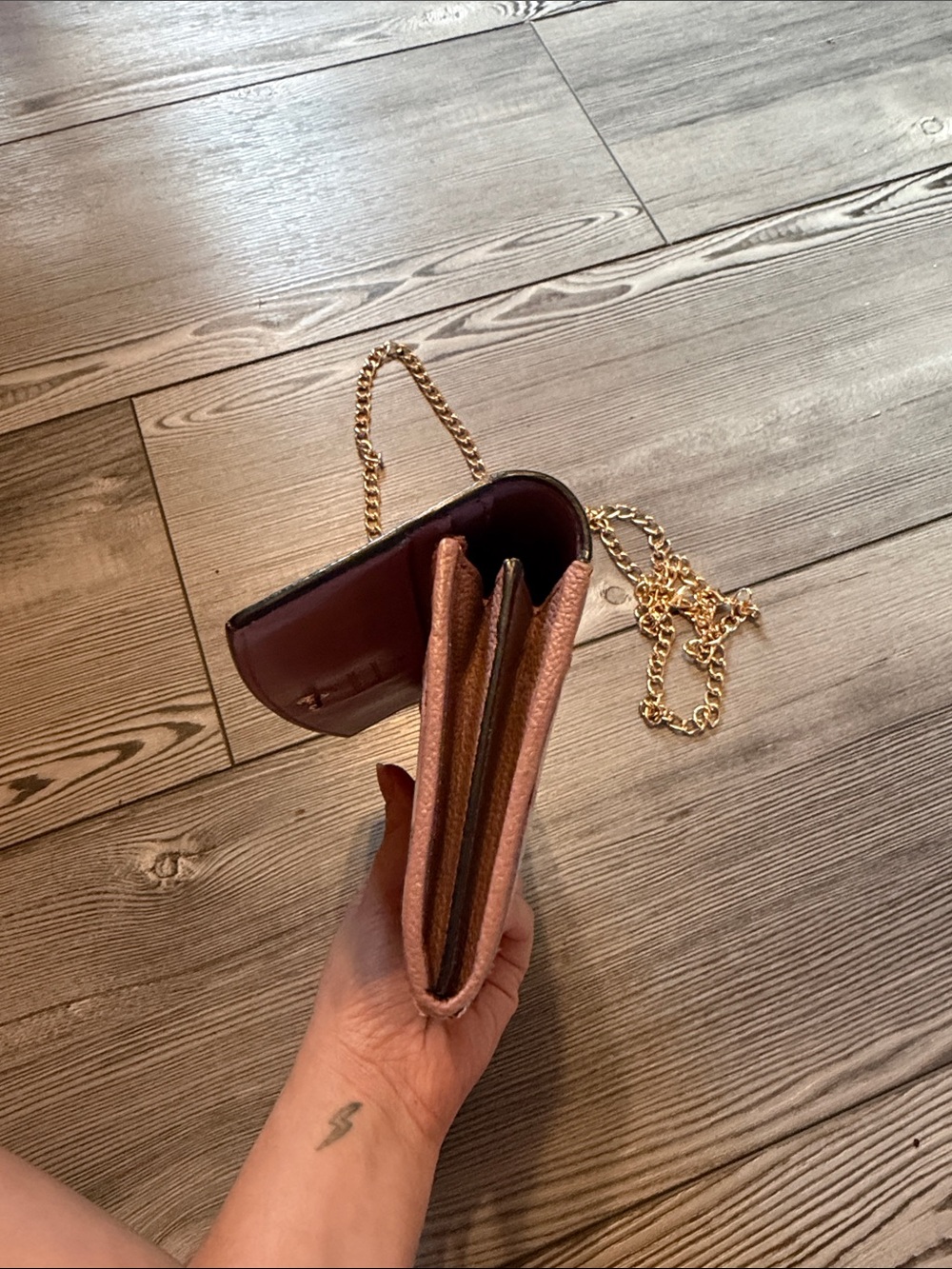 Burberry pink leather and house check canvas chain wallet - Picture 3 of 12